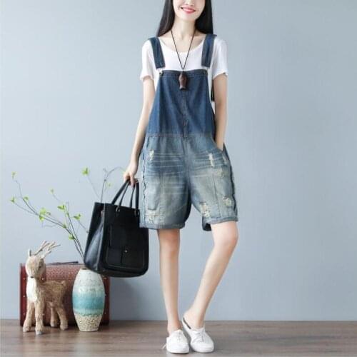 Loose Women Short Denim Jumpsuits Casual Streetwear Vintage Suspender Jeans Overalls Female Rompers