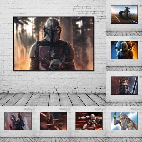 Star Wars Yoda The Mandalorian Canvas Painting Poster Hand Painted Prints Wall Art Pictures for Living Room Home Decoration