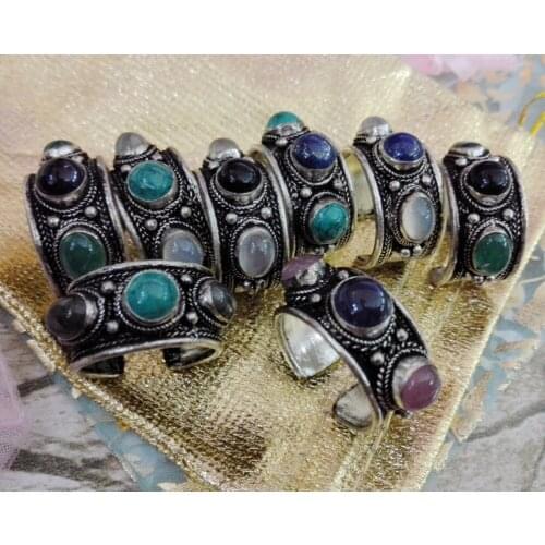 1 Piece Random shipments,Fashion Tibet Silver Lace Nepal Ring Crystal Amitabha Ring Adjustable Unisex charm Random delivery