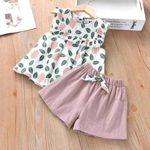 Summer Kids Baby Girls Clothing Floral Sleeveless + Solid color shorts Floral Short shorts Two Piece Set New Children Clothing