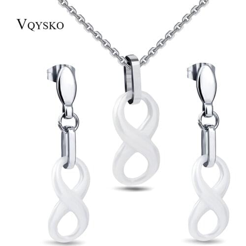 Infinity Eight Shinning Pendant Jewelry Sets Simple Style White Black Ceramic Necklace&Earring Set