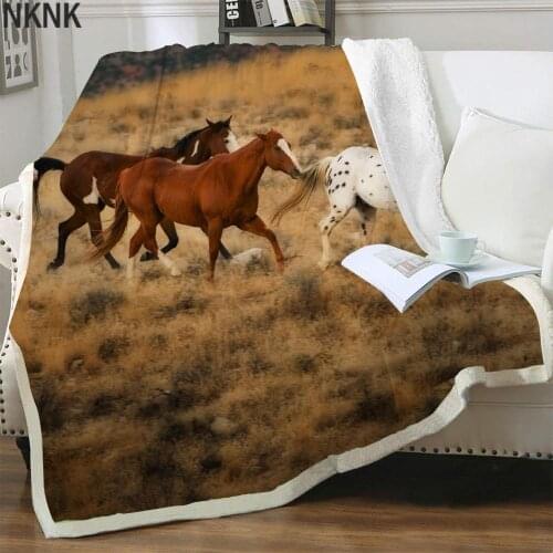 NKNK Horse Blanket Animal Bedspread For Bed Lovely 3D Print Home Bedding Throw Sherpa Blanket Fashion Vintage Rectangle Cozy