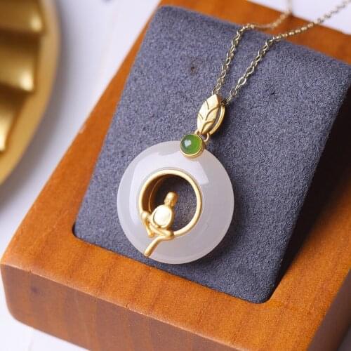 Certified dainty goldr Jade Necklace S925 Sterling Silver Jade Jasper Necklace for Women Jewelry
