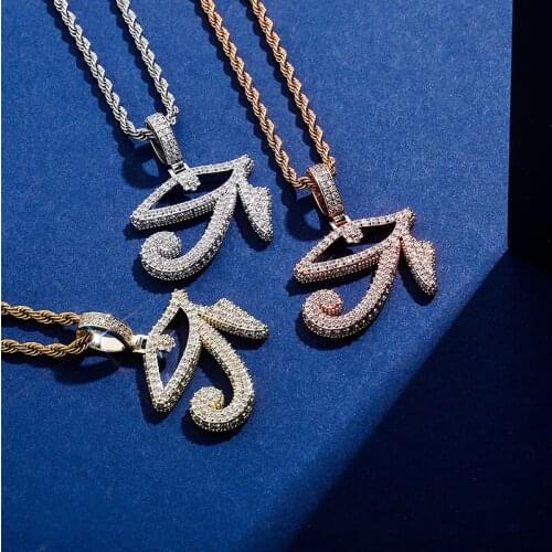 Hip Hop Claw Setting AAA+ CZ Stone Bling Iced Out Eye of Horus Pendants Necklaces for Men Women Rapper Jewelry Drop Shipping
