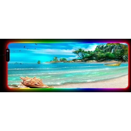 Beach Palm Landscape RGB Gaming Mouse Pad Large Computer MousePad Gamer XXL Mousepad LED Backlight Mause Pad Keyboard Desk Mat