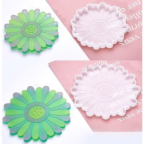 5 Pcs Daisy Tray Coaster Epoxy Resin Mold Cup Mat Mug Pad Silicone Mould DIY Crafts Jewelry Faux Agate Slices Home Decortaion Ca