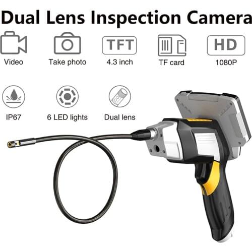 Portable Dual Lens Handheld Endoscope 4.3"Screen Inspection Camera with 6 LED 8mm Industrial Digital Endoscopy With 32GB TF Card