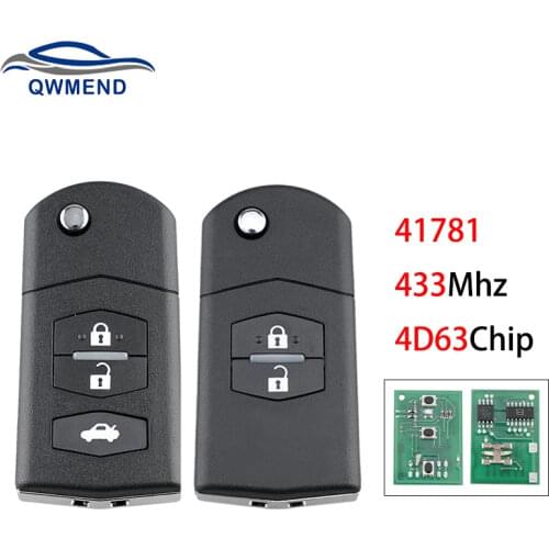 BHKEY 433Mhz 4D63 Chip Car Remote Key for Mazda 3 BK Series 2006-2009, BT50 2006 Visteon 41781 Smart Flip Car Key 2/3 Buttons