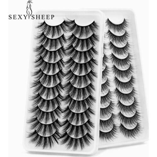 SEXYSHEEP 10 Pairs False Mink Eyelashes Natural Thick Fake Lashes Handmade Soft Eyelashes Makeup Eyelashes Extension