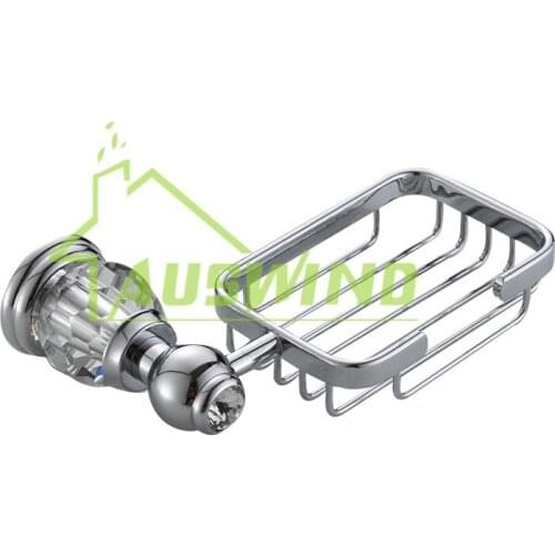 European Style Luxury Batnroom Hardware Bathroom Soap Net Solid Copper Crystal Chrome Soap Dish Holder Bathroom Accessories Set