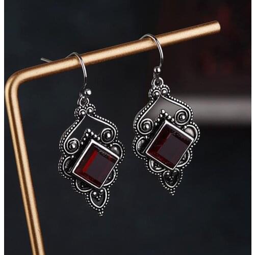 Everoyal Luxury Crystal Red Geometric Drop Earrings For Girls Accessories Fashion Silver 925 Earrings Women Engagement Jewelry