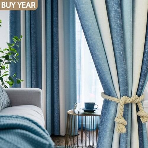 European Style Curtains for Living Room Bedroom Cotton and Linen Fabric Gradient Mediterranean Finished Product Customization