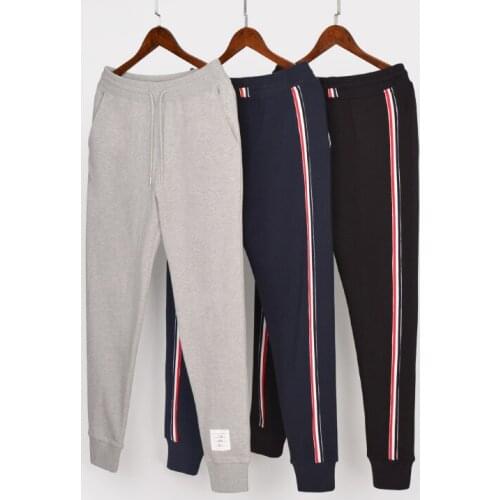 2021 Fashion Brand TB THOM Sweatpants Men Spring Stripe Cotton Casual Sports Trousers Tracksuit Bottoms Mens Jogger Track Pants