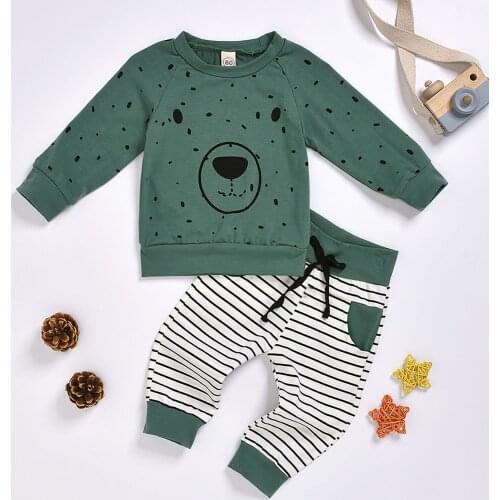 40# Toddler Baby Boys Girl Hoodie Long-sleeved Bear Shirt Sweater Cartoon+ Pants Outfits Set Baby Clothing Childrens Clothing