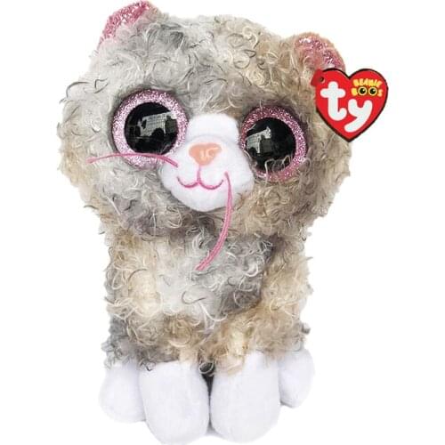 Ty Beanie Boos Big Eyes 6" 15 cm Curly Cat Series Cute Stuffed Plush Toy Animal Doll Healing Presents Birthday Boy and Girl Gift