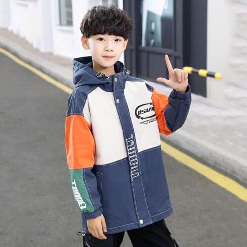 Kids boys spell color hooded windbreaker jacket spring / fall new big virgin shirt 4-12 years old