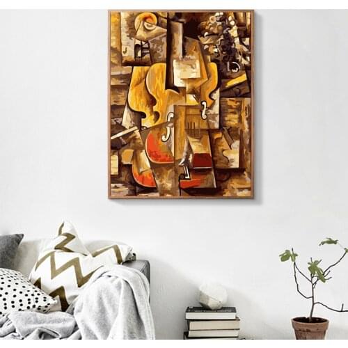 World Famous Oil Painting By Numbers Kits for Adults Violin and Grapes By Pablo Picasso Wall Picture Handmade Unique Gift