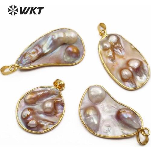 WT-JP159 WKT Irregular Natural Mother Of Pearl Gold Electroplated Pendant Women Fashion Necklace Pendant Jewelry