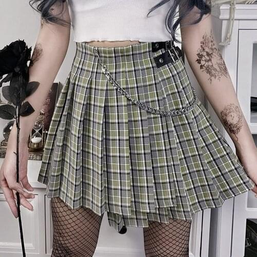 MIARHB Sexy Pleat Skirts For Women Teen Girls JK Uniform Waist Chain Decor A-Line Skirt Summer 2020 High Waist faldas para mujer