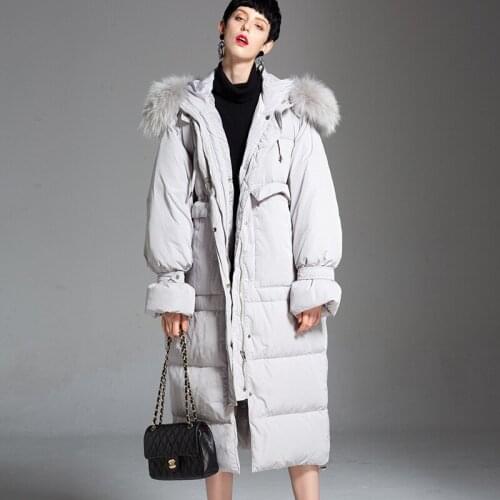 Plus Real fur hood New 2018 winter jacket women down jacket Womens white duck down outerwear medium length loose thickened coat