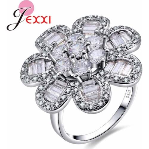 Wholesale Charming Flower 925 Sterling Silver CZ Silver Color Ring Size 6 7 8 9 10 Alluring Women Jewelry NEW