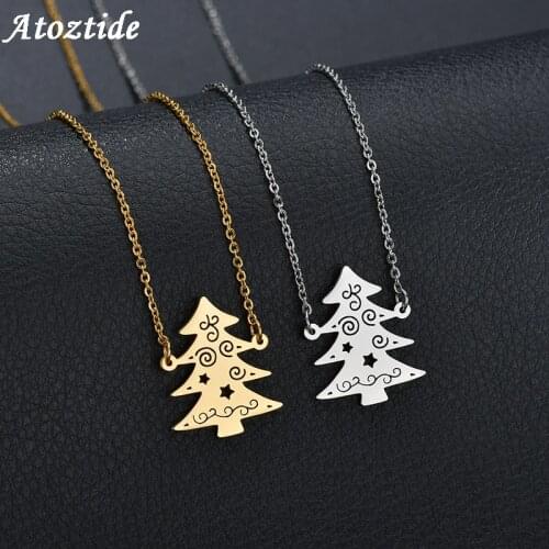 Atoztide Cute Hollow Star Christmas Tree Necklace For Women Stainless Steel Blessing Cloud Necklace for Christmas gifts