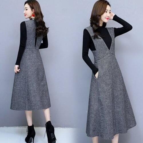 2019 autumn and winter new womens fashion sling wool dress sweater two-piece
