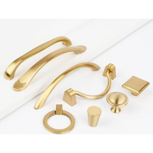Gold Solid Brass Cabinet Knobs and Handles Furnitures Cupboard Wardrobe Drawer Knobs Satin Brass Handle pull