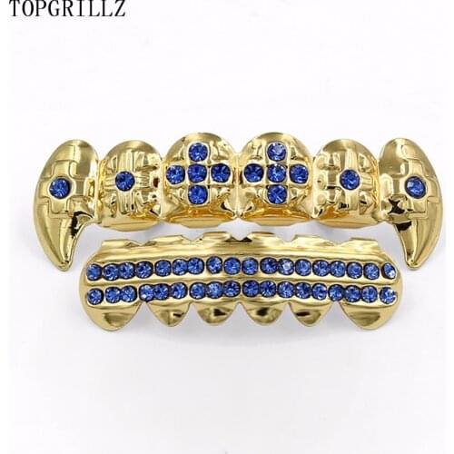 New Real Rose Gold Color Plated ICED OUT CZ Teeth GRILLZ Cross Top & Bottom Tooth Caps Hip Hop Bling Grills For Christmas Gift