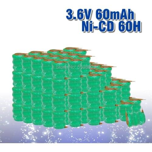 10-100pcs 3.6V 60mAh Ni-CD Batteries Rechargeable Button Coin Cell Battery With Solder Pins