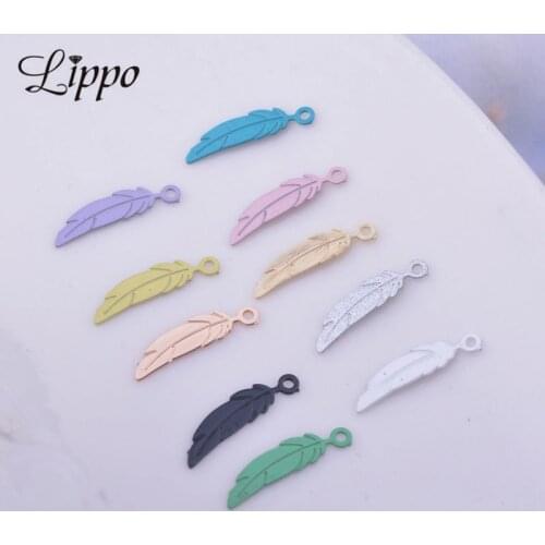 100pcs AC10375 3*12mm Brass Mini Feather Charms