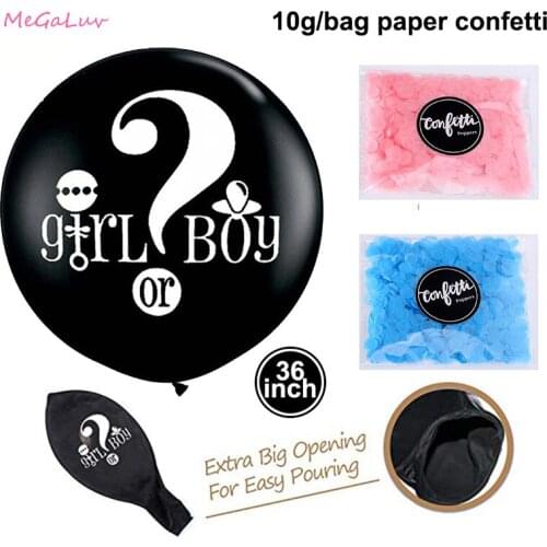 Classic Black 36 inch Girl or Boy Ballon He or She Gender Reveal Confetti Latex Baloon Baby Shower Party Decoration