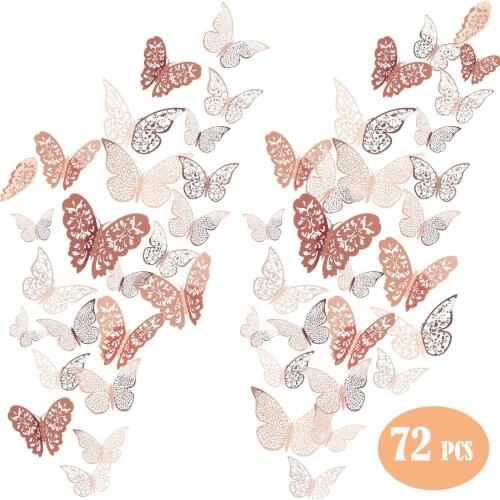 72 Pieces 3D Butterfly Wall Decals Sticker Wall Decal Decor Art Decorations Sticker for Room Home Nursery Classroom Decor