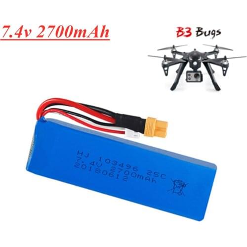 Upgrade 7.4V 2700mAh 25C Lipo Battery for MJX Bugs 3 B3 RC Quadcopter Spare Parts 7.4V 2S Rechargeable Battery XT30 Plug