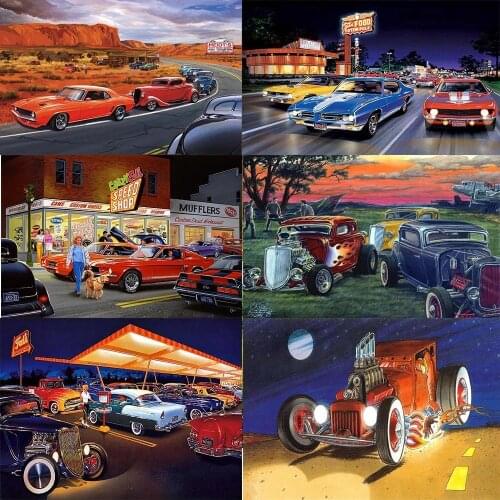 5D DIY Diamond Painting Cartoon Car Gas Station Full Square Round Drill Rhinestone Cross Stitch Kits Handmade Embroidery Crafts