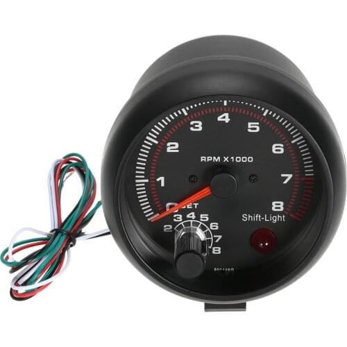 3.75" Car Universal Black Tachometer Gauge White Inter Shift light 0-8000 RPM