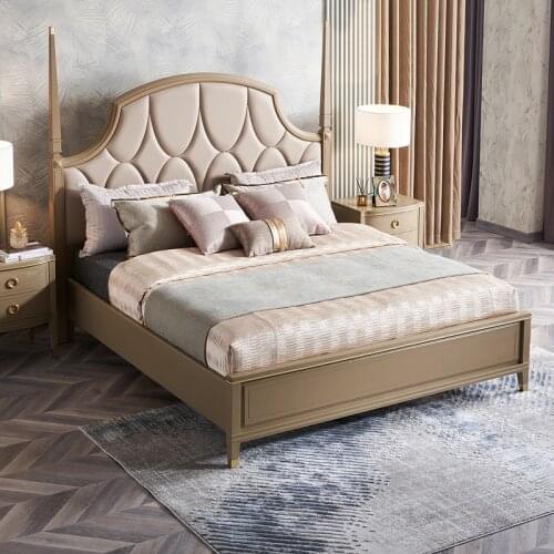 Baijiahui American light luxury solid wood bed 1.8m master bedroom European double bed modern simple leather wedding bed db031