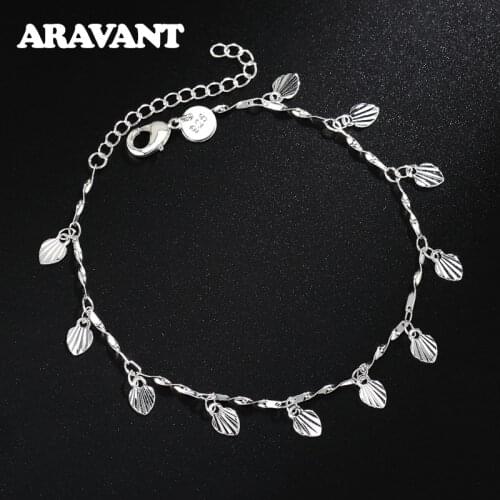 925 Silver Leaf Chain Bracelet Anklets For Women Girls Fashion Jewelry Gifts
