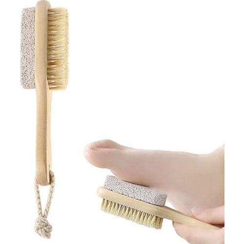 Wooden Handle Foot Stone Callus Brush Dead Skin Pedicure Pumice Scrubber Kit