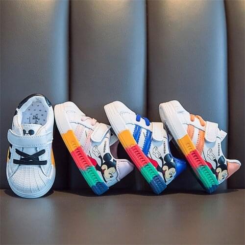 Disney Kids Shoes Fall Winter Child Casual Sneakers For Boys Mickey Plush Warm Toddler Baby Girl Shoes Rainbow bottom Sneakers