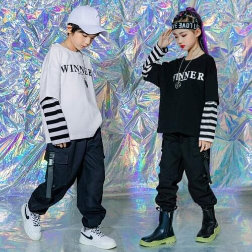 Kids Stage Outfits Hip Hop Clothing Sweatshirt Tops Casual Pants Streetwear For Girls Boys Dance Costume Singer Festival Clothes