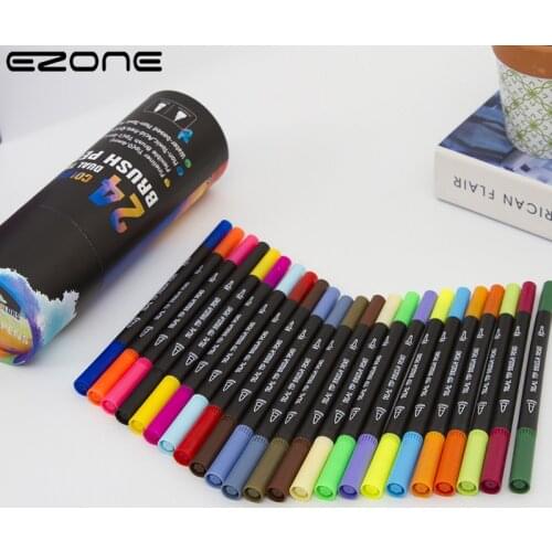 EZONE 24/60pcs Colors Double-ended Marker Pen Student Stationery Crayons Barreled Dual Art Makers Colors to Paint Children Gift