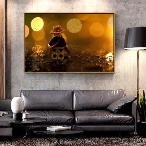 Artcozy Oil Canvas Painting indiana_jones_lego_in_the_rain For Home Decoration Wall Art
