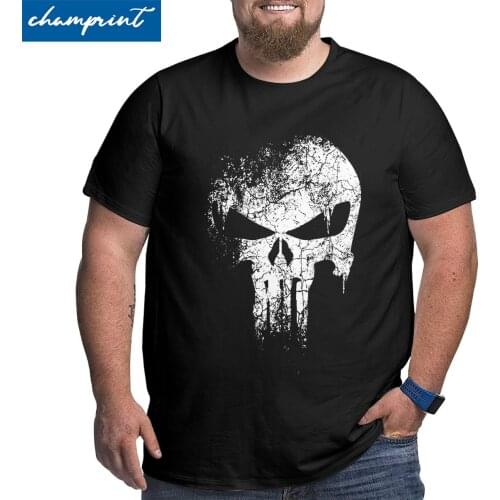 Punisher Skeleton Skull T Shirt Men 100% Cotton Amazing T-Shirt Crew Neck Big Tall Tees Short Sleeve Clothes Large 4XL 5XL 6XL