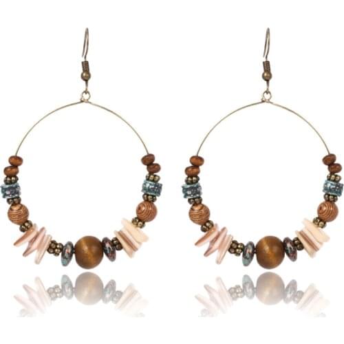 HC New Arrival Round Drop Boho Earrings Ethnic Bohemian Jewelry Women Fashion Gifts Vintage Wooden Beads Statement Earrings F