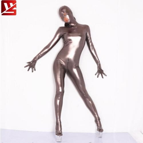 Cosplay Full Body PU Faux Leather Shiny Leotard Bodysuit Zipper Open Crotch Elastic Bodysuit Moto & Biker Club Wear Plus Size 60