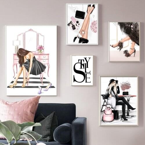 Beauty Modern Girl High Heel Paris Perfume Girl Wall Art Canvas Painting Posters And Prints Wall Pictures For Living Room Decor