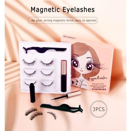 Magnetic Eyelashes Eyeliner Fake Eyelash 3D Curler Set 3 Pairs Magnet Natural Long Lasting Liquid False Magnet Eyelashes TSLM1