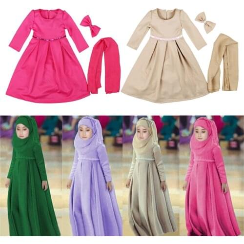 2016 Muslim polyester abaya islamic clothes for children Malaysia high quality jibabs kaftan girl princess dress prayer garment