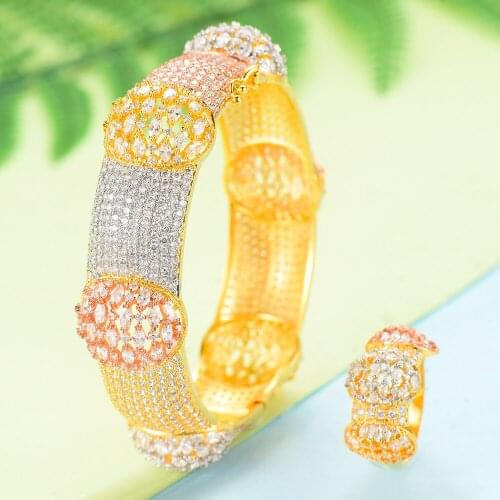 GODKI BIG BOLD 3pcs Geometric EARRING Bangle Ring Sets For Women Wedding Cubic Zirconia Engagement DUBAI Bridal Jewelry Sets